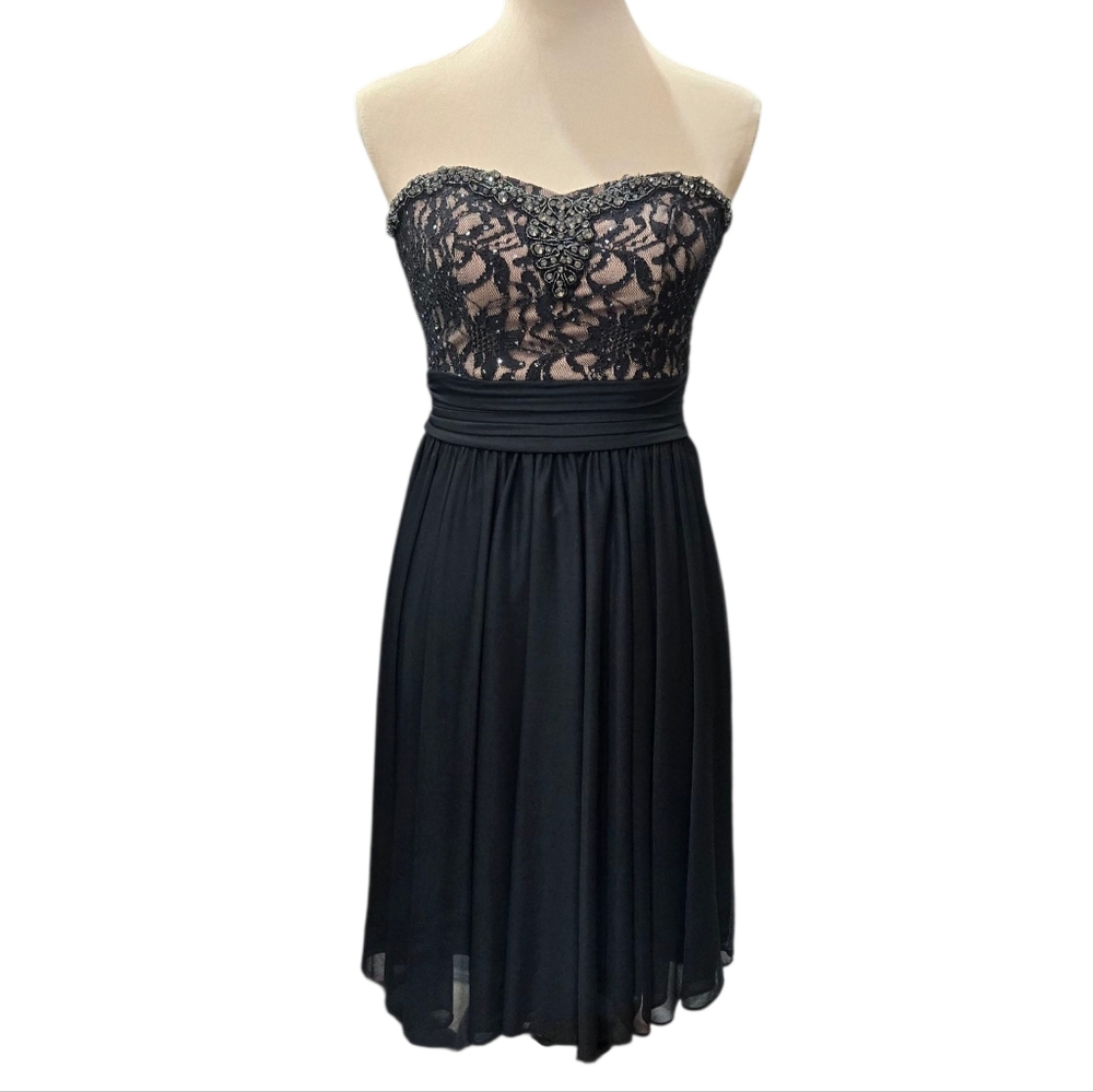 David’s Bridal Black Strapless Lace Beaded Cocktail Dress 2